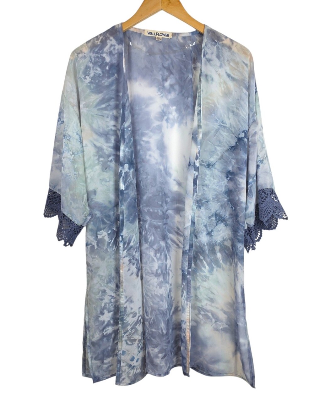 Wallflower Kimono Coverup Lace Crochet Tie Dye Open Front Sz M Resortwear Cruise